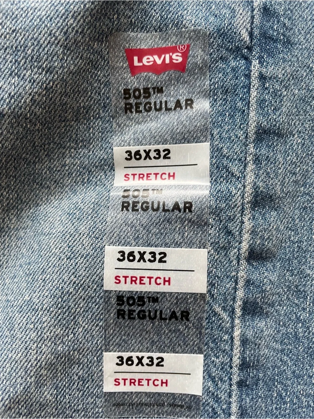 Levi's Men's 505 Regular Stretch Light Blue Jeans 36x32 NWT